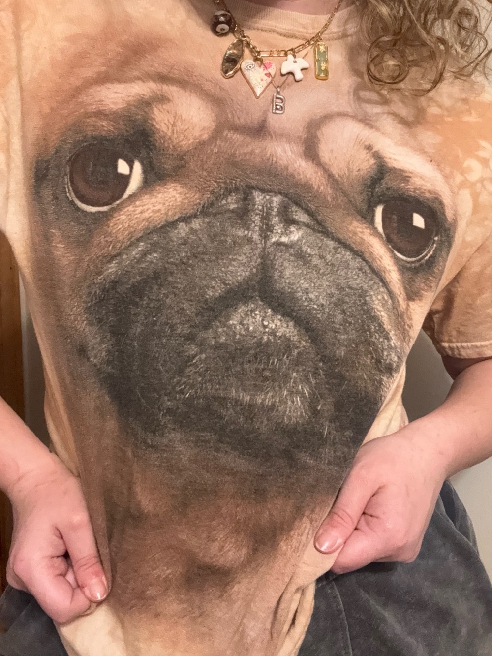 Dog Print Pug Face T‑Shirt in Tan